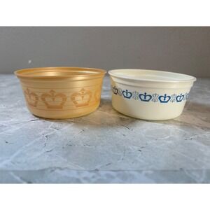 Lot of 2 Vintage Imperial Margarine Bowls White Gold No Lids Plastic Containers